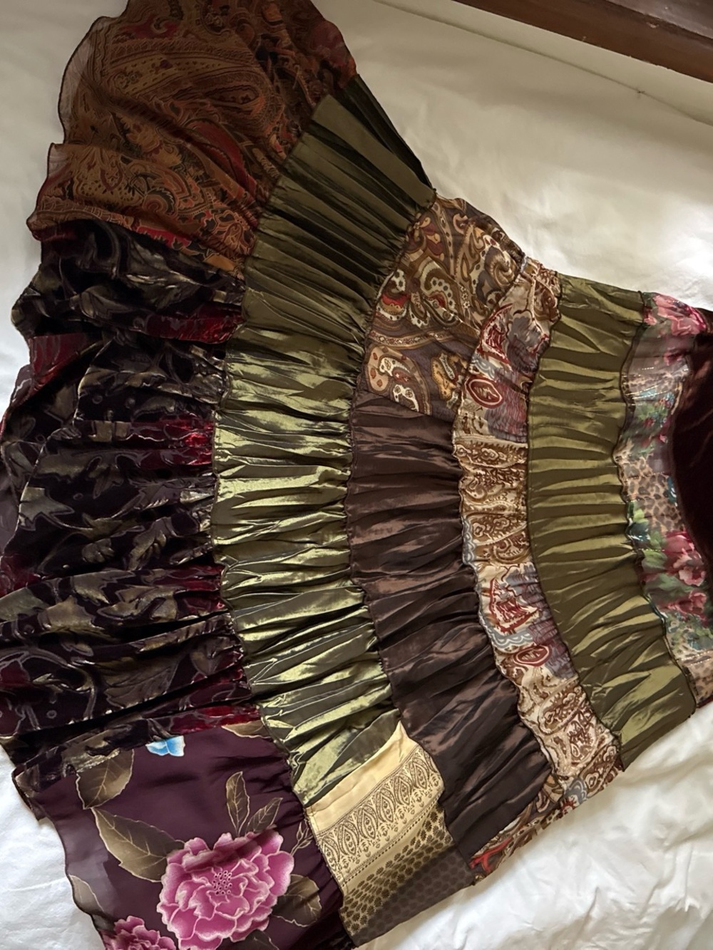 VTG Caché Patchwork Tiered Maxi Skirt Tulle Slip Size 12 - Picture 3 of 10